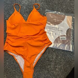 NEW NWT Large Orange Womens One Piece Swimsuit. MUST BE BUNDLED